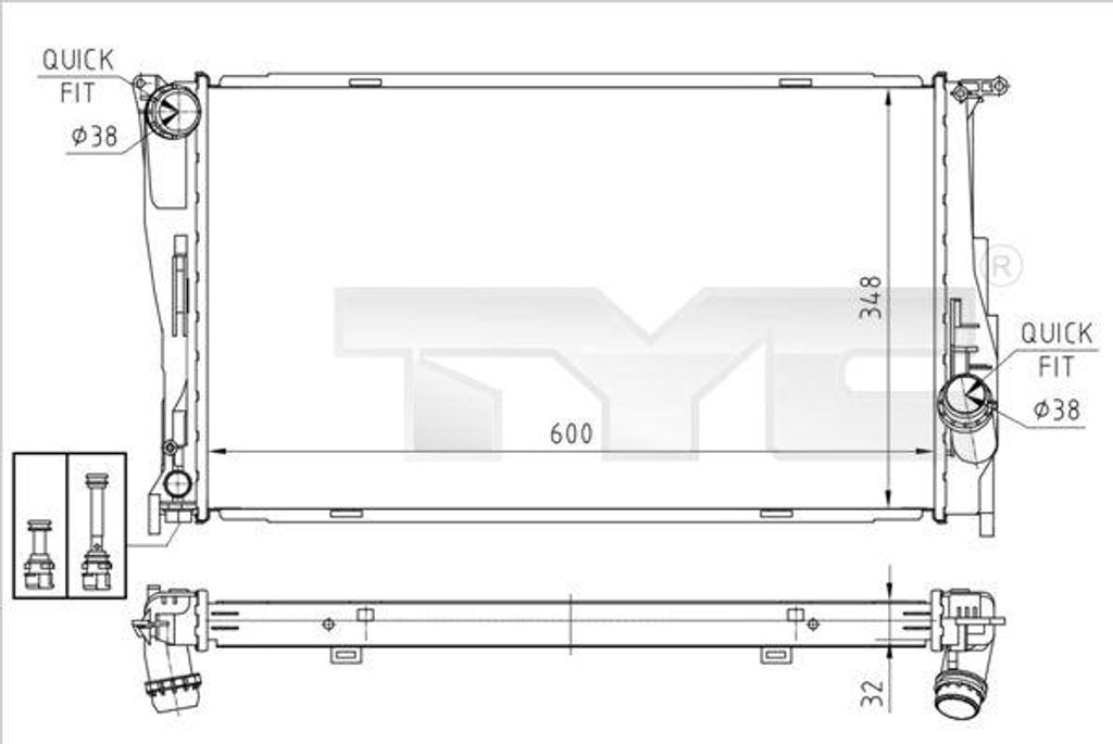 TYC 703-0008 Motorkühler OE 7558480 kompatibel mit 1er E81, 1er E87, 1er E88, 1er E82, 3er E90, 3er E93, 3er E92, 3er E91, X1, Z4er E89, M-Klasse