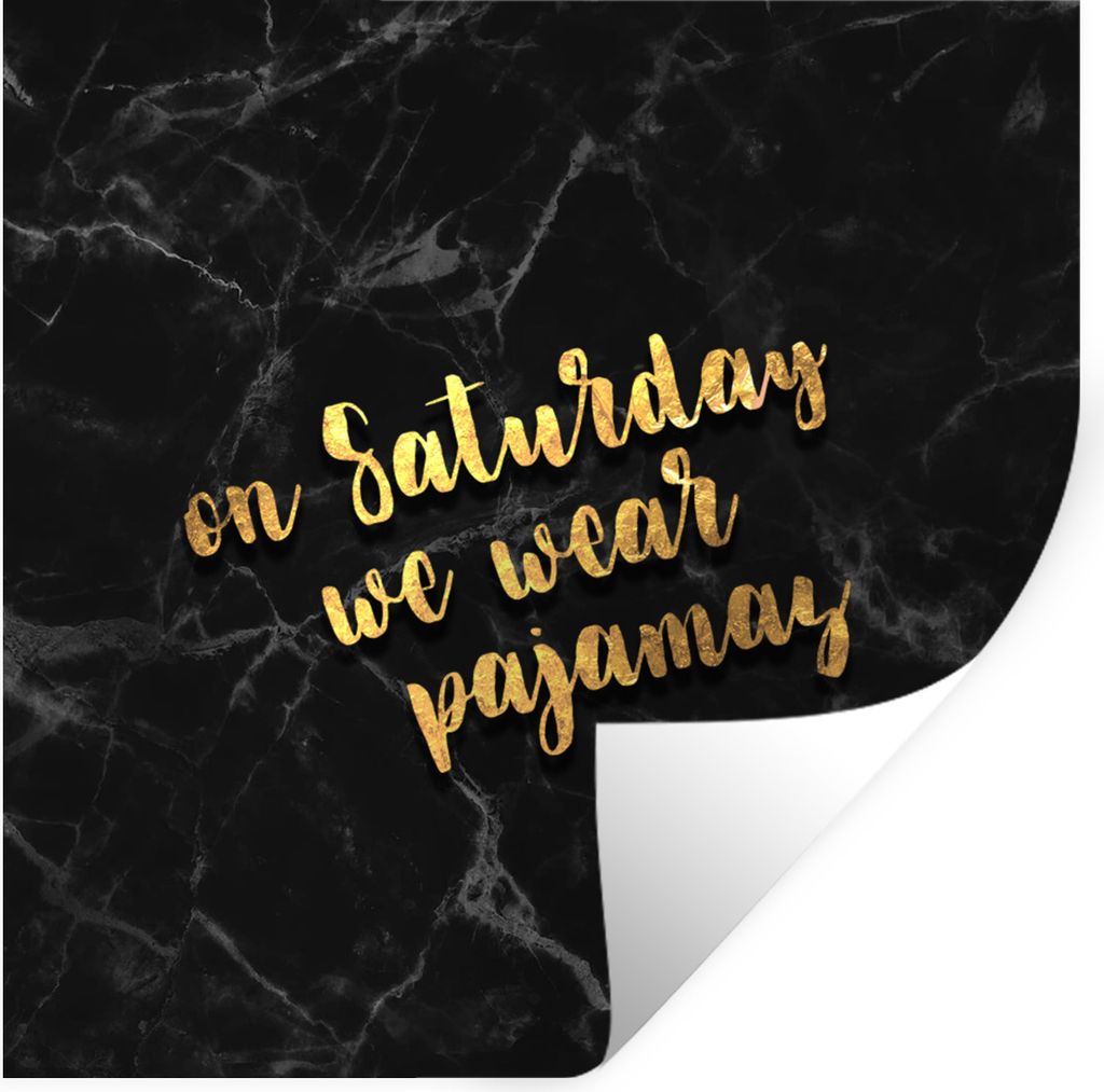 MuchoWow Wandtattoo Wandsticker Wandaufkleber Zitate - Pyjamas - Schwarz und Gold 30x30 cm Selbstklebend und Repositionierbar - Repositionierbar ...