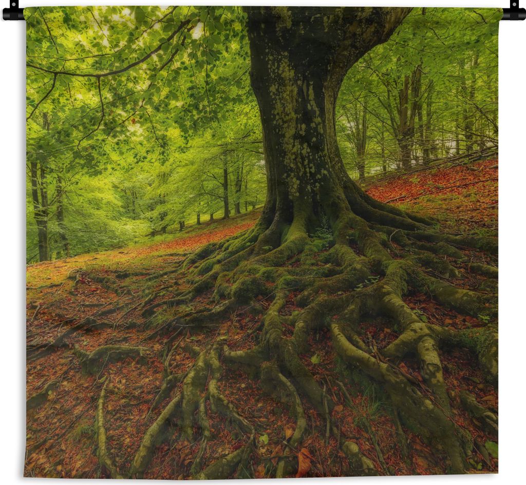 MuchoWow Wandteppich Wandbehang Baum - Wald - Herbstblätter 120x120 cm Tapisserie Dekoration Wandtuch - Modern - Baumwollgewebe