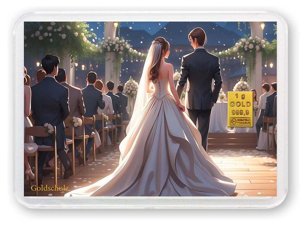 Grußkarte Hochzeit Ehepaar Gold 1g 1 Gramm Motivbox  - Produktbild 