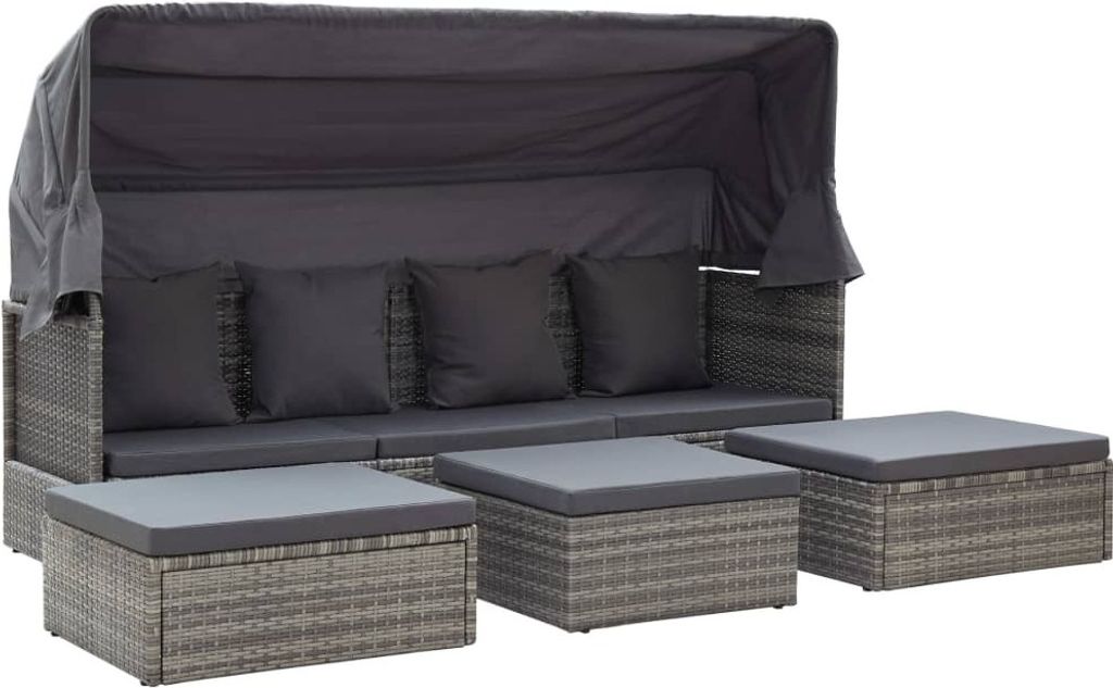 vidaXL Île solaire de jardin avec toit Poly rotin tons gris Image du produit 