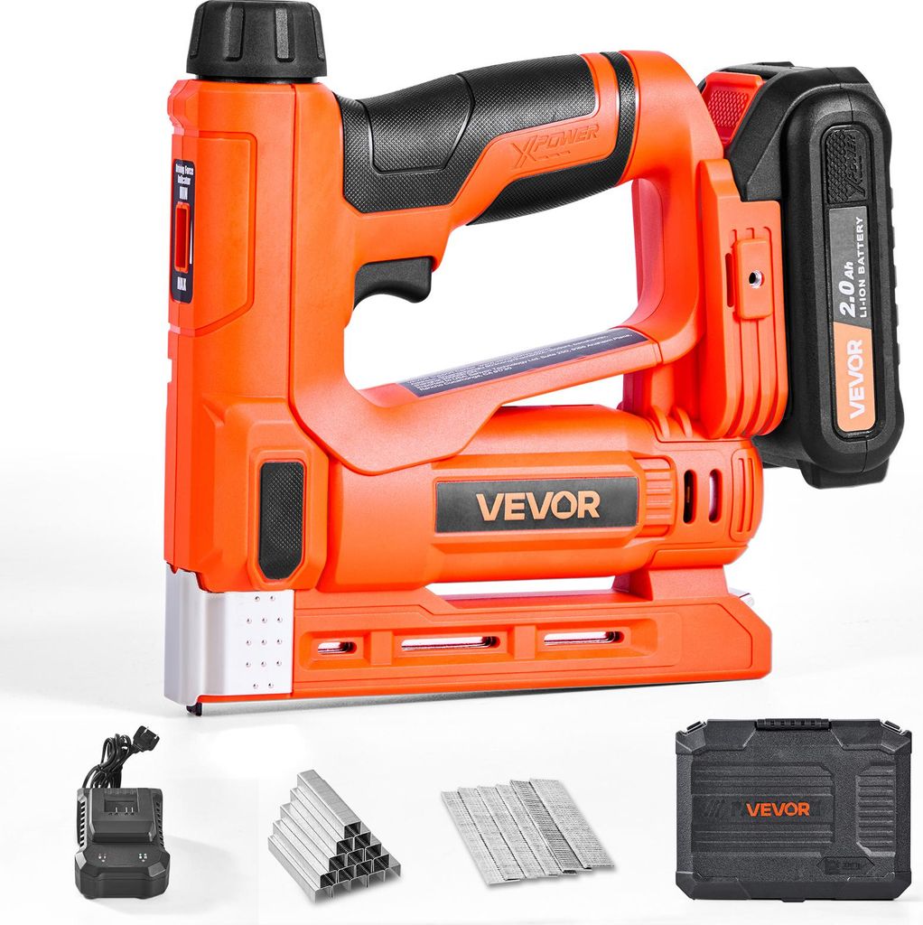 VEVOR Akku elektrische Nagelpistole 2 in 1 Tacker 18 Gauge 15 mm mit 1000 Klammern & 1000 Nägeln & rutschfester Gummigriff & Ladegerät, Elektrota...