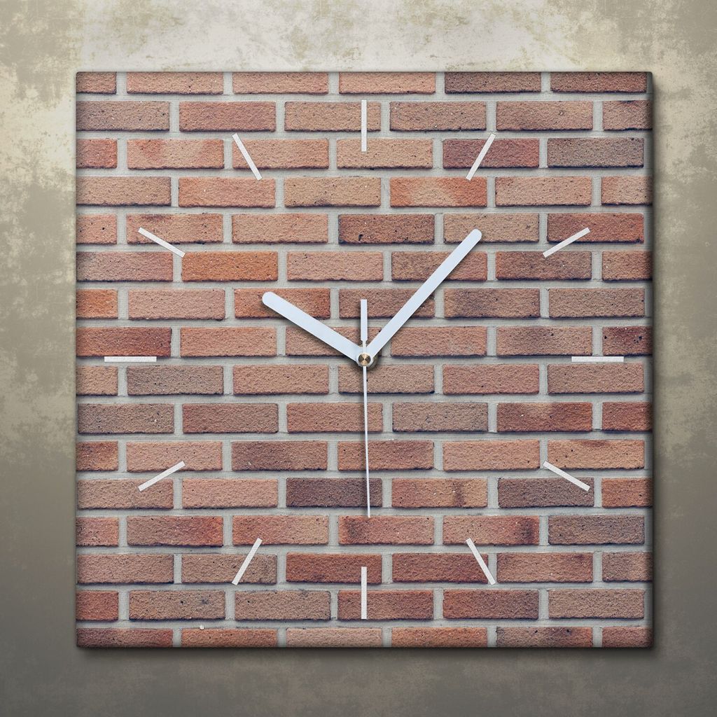 Wohnzimmer Leinwand Uhr Geräuschlos Küche 30x30 Ziegel, Motive, Wand, Textur, weiße Zeiger