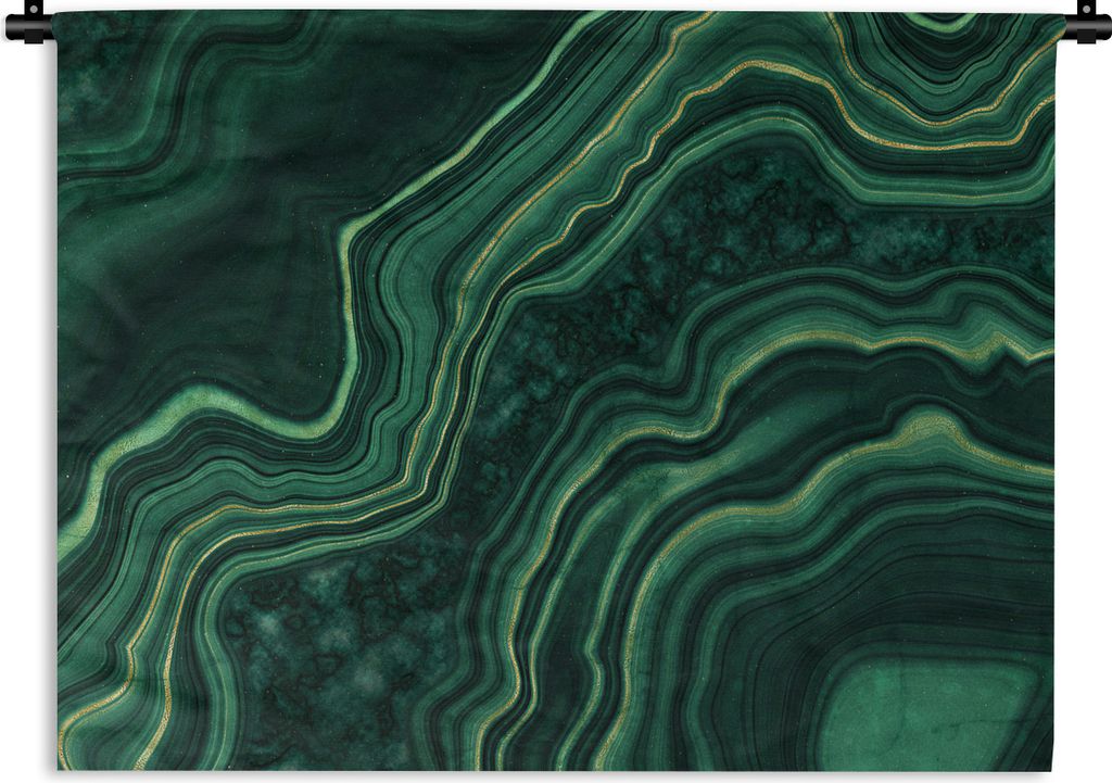 MuchoWow Wandteppich Wandbehang Marmor - Grün - Gold 120x90 cm Tapisserie Dekoration Wandtuch - Wohnen - Aufhänger für die Wand