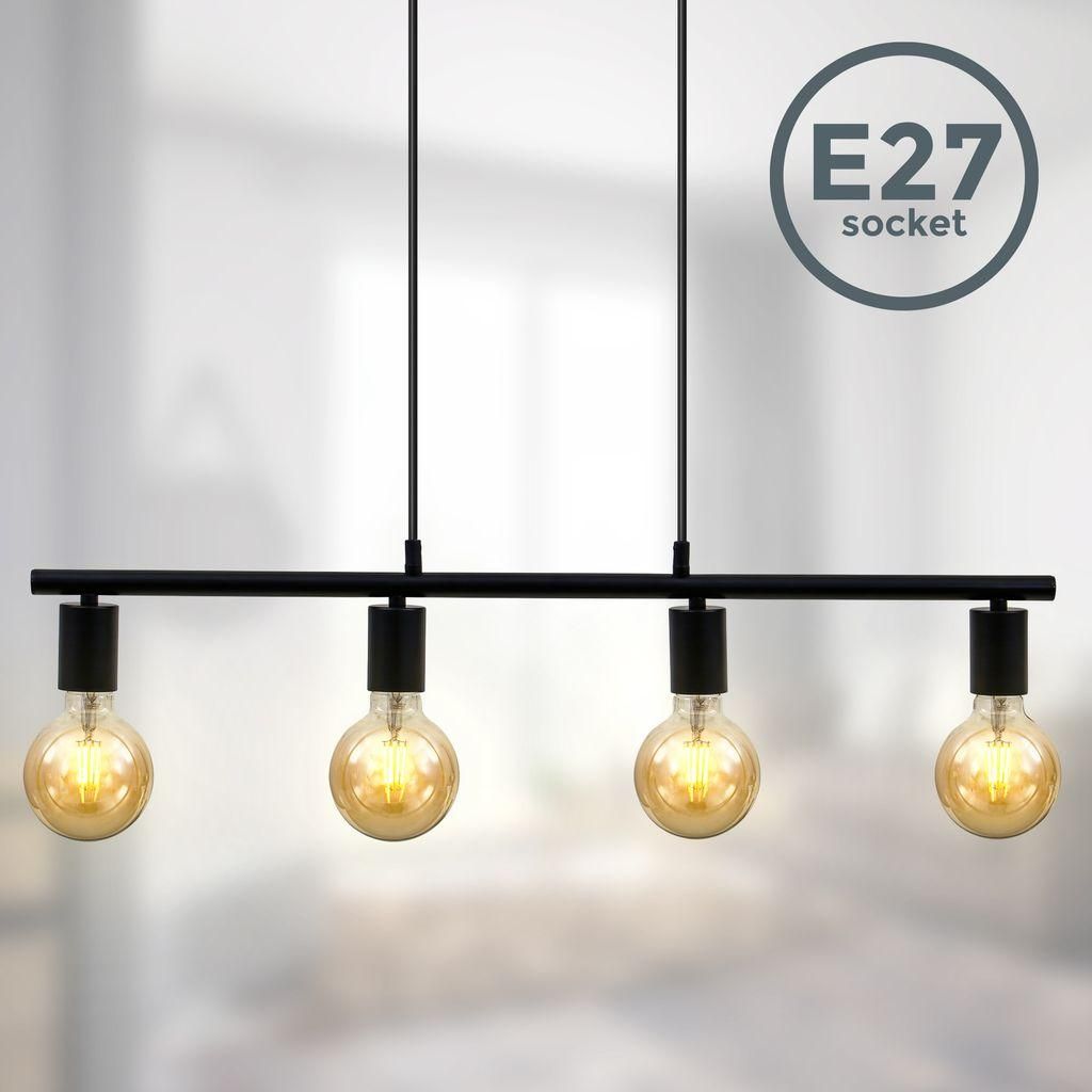 B.K.Licht Pendelleuchte Retro Vintage Schwarz 4-flammig Produktbild 