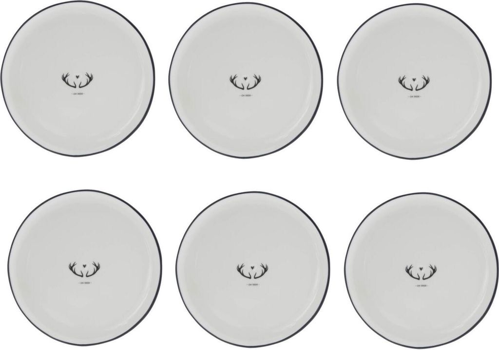 6er Set Kuchenteller OH DEER weiß mit Geweih D. 19cm Bastion Collections
