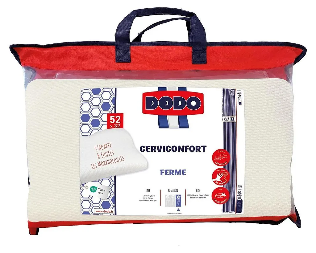 Oreiller ergonomique DODO de PERFECT POSITION - 32 x 52 cm blanc