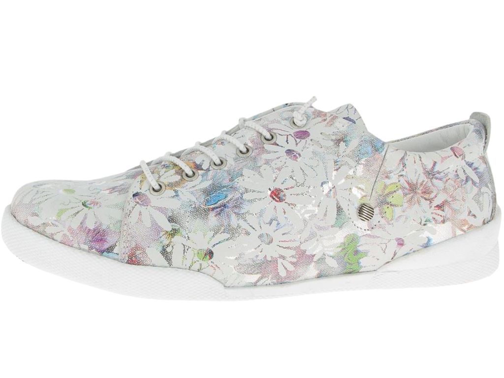 Andrea Conti Damen Sneaker Leder florales Muster Schnürung 0349034, Größe:38 EU, Farbe:Weiß