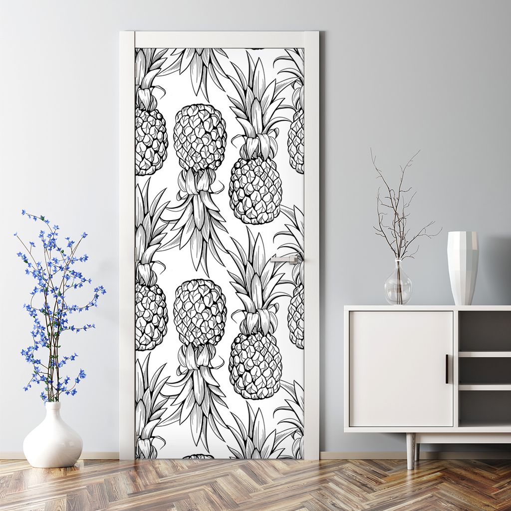 Dekorative Türtapete selbstklebend Türposter Tapete Türaufkleber Schwarz-weiße Ananas 77 x 200 cm