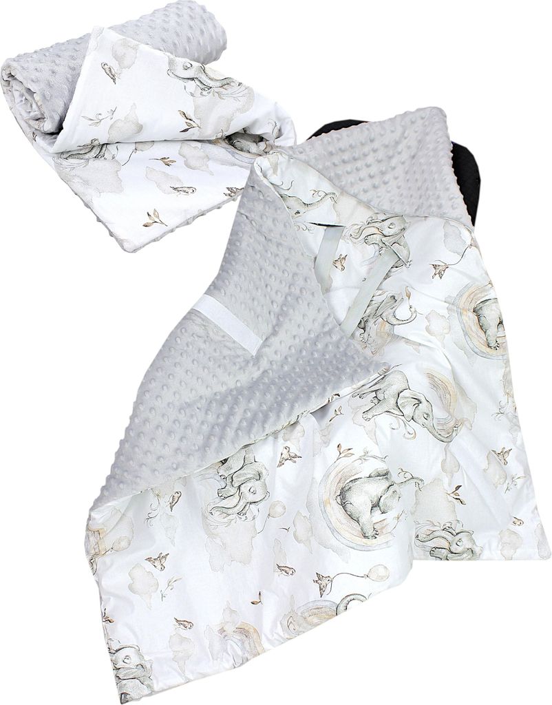 TupTam 2er SET Baby Decken Einschlagdecke 85x85 cm für Autositz Babyschale Babydecke Wiegendecke Minky Baumwolle, Farbe: Elefanten Regenbogen / G...