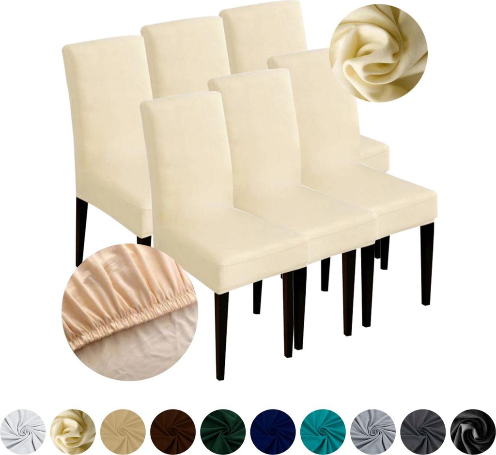 MEBLE ODNOWA, Stuhlhusse, Stuhlbezug, Standardgröße, Glat, Beige, 6er, elastisch, Stuhlbezüge, Stuhlhussen, maschinenwaschbar, stretch hülle, m...