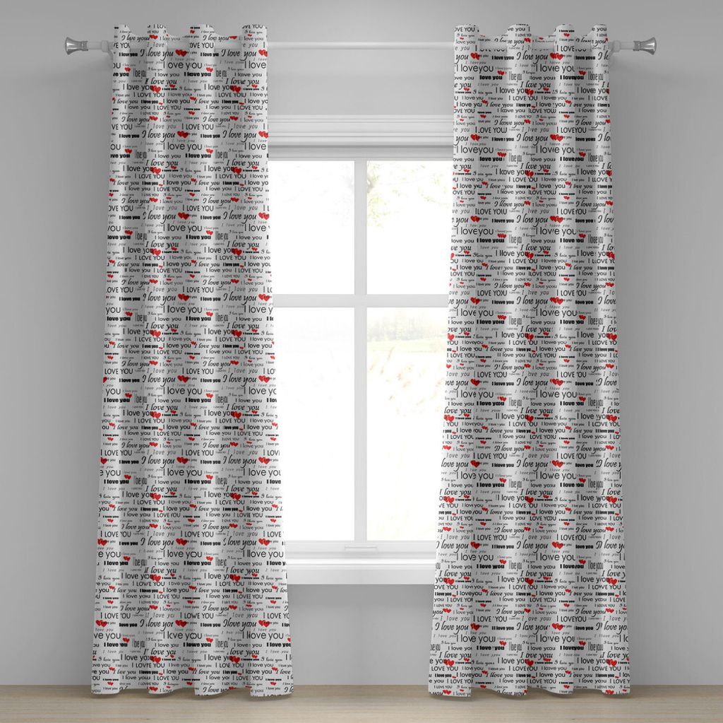 ABAKUHAUS Romantisch Ösenvorhang, Ich liebe dich zitieren mit Herzen Romantik paar Valentine Plain Hintergrund, Dekorative 2-Panel-Fenstervorhäng...