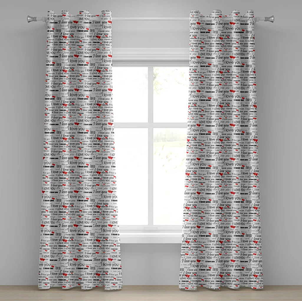 Set Tende 2 Pannelli Romantiche ABAKUHAUS - Cuori Rossi e Nero 280x225 - 1