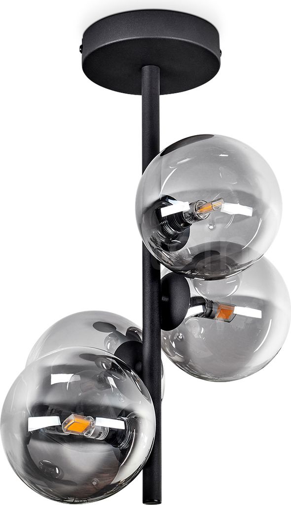 Isorella Deckenlampe aus Metall/Glas in Schwarz/Rauchfarben/Klar