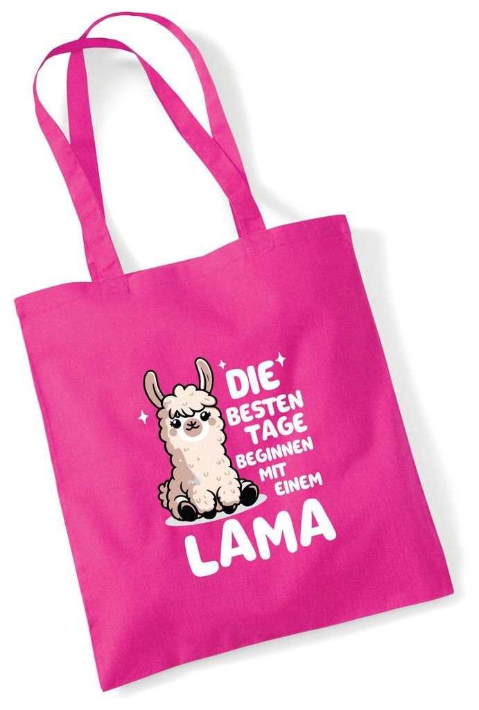Huuraa Jutebeutel Besten Tage beginnen mit einem Lama 10 Liter Fuchsia Baumwolle Tasche Geschenkidee
