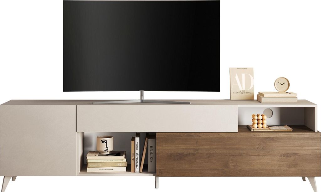 Lowboard >Morena< soft-close, Cashmere / Mercure, Holzwerkstoff - 241x67x42cm (BxHxT)
