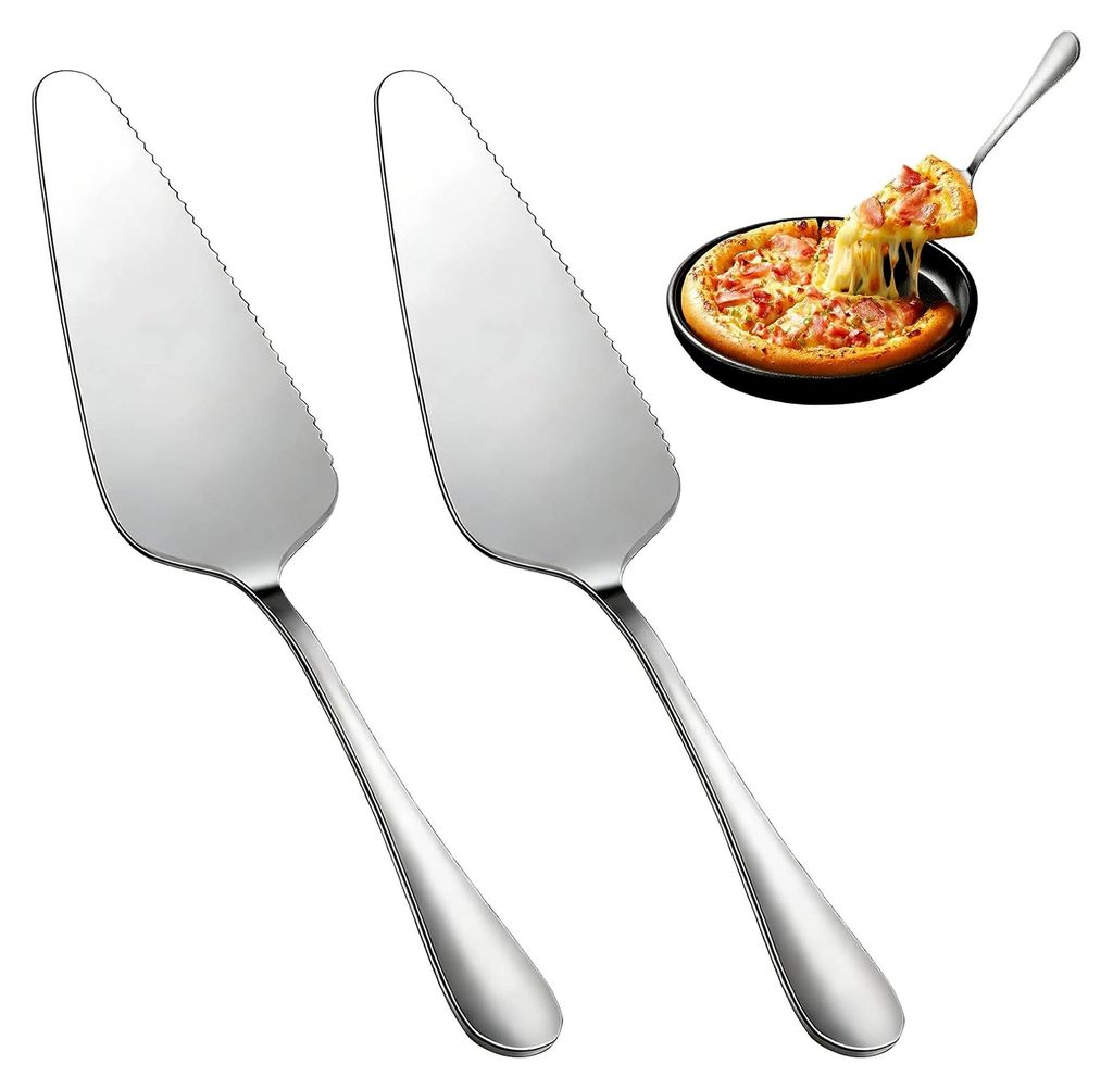 2 Stück Tortenheber und Tortenmesser aus Edelstahl, goldene Kuchenschaufel, großes und kurzes Messer
