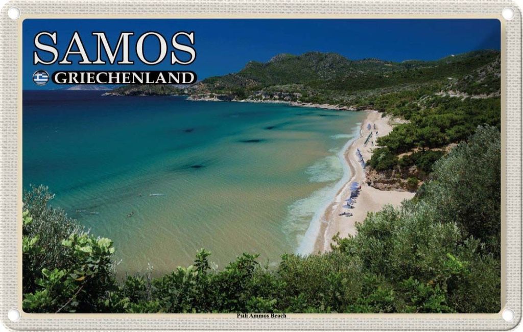 vianmo Blechschild 12x18 cm Samos Griechenland Psili Ammos Beach Bildmotiv Reisemotiv Abenteuer Reisen