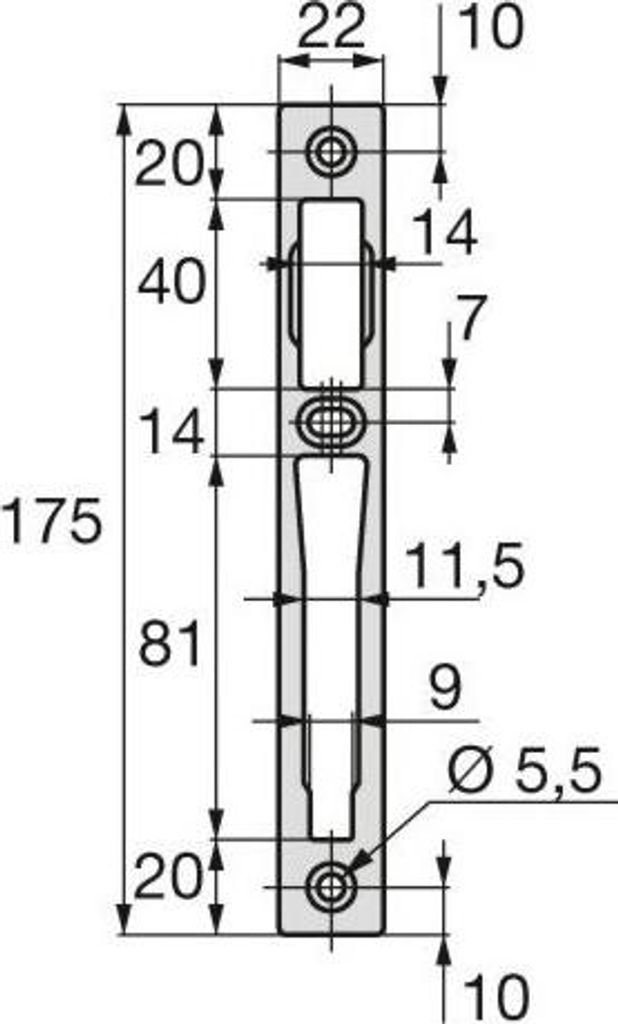 Zentrales Schließblech Alu ASSA ABLOY 175x22x4 mm - 2839.10.1