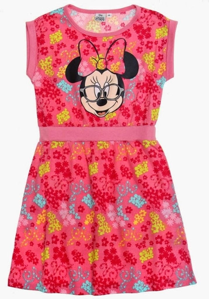 109061 Disney Minnie Mouse Kleid Mädchen Rosa Gr. 116 – Bequemes Kleid aus 100% Baumwolle mit Minnie Mouse Print – Perfekt für den Alltag