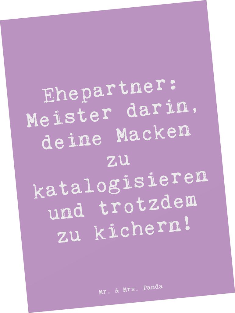 Mr. & Mrs. Panda Ansichtskarte Spruch Ehepartner Schätze - Lavendeltraum - Geschenk, Kunstkarten, Liebe, Kichern, humorvolle Beziehung, Grußkarte...