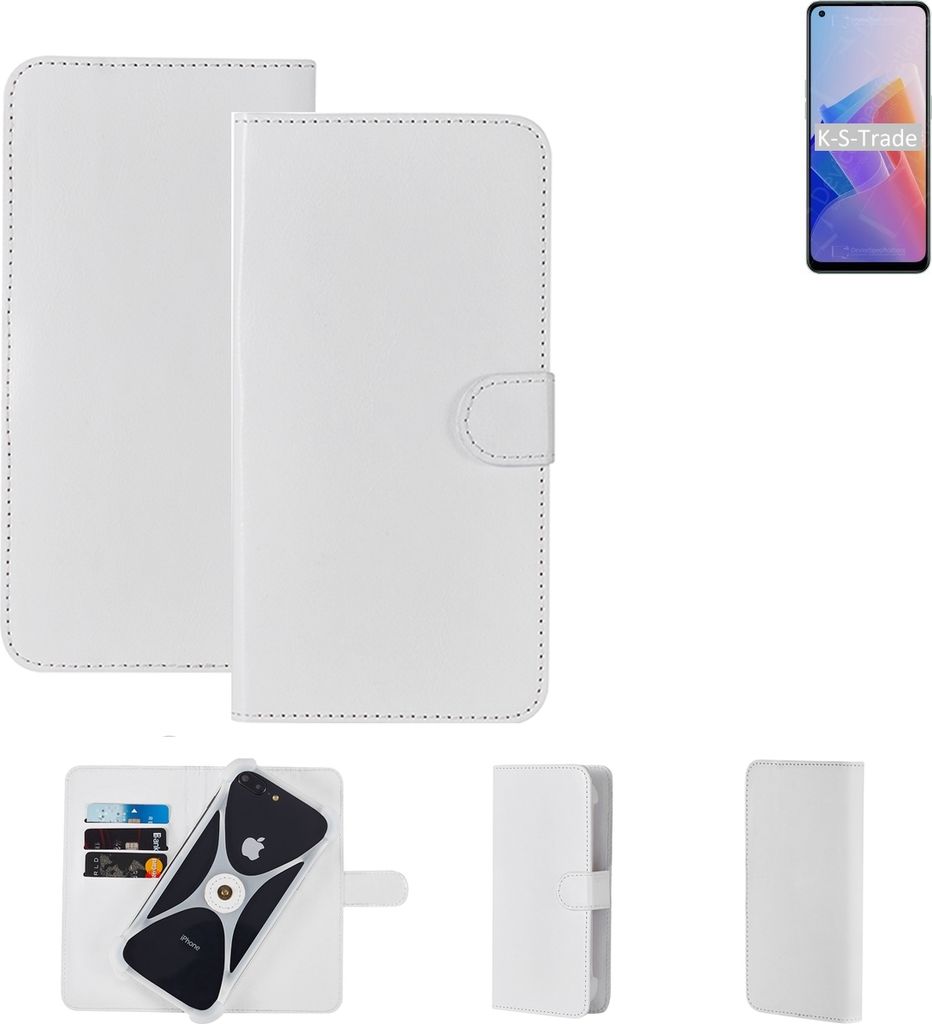 K-S-Trade Handy Hülle Schutz Hülle kompatibel mit Oppo Reno7 Z 5G Cover Case Bookstyle Bumper weiß 1x