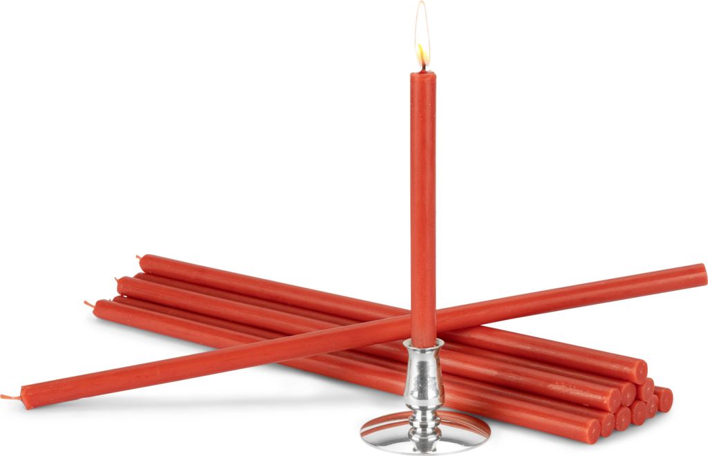 Kerzenhalter mit Festtagkerzen red Tropffrei L 28cm Premium Paraffinwachs 40068