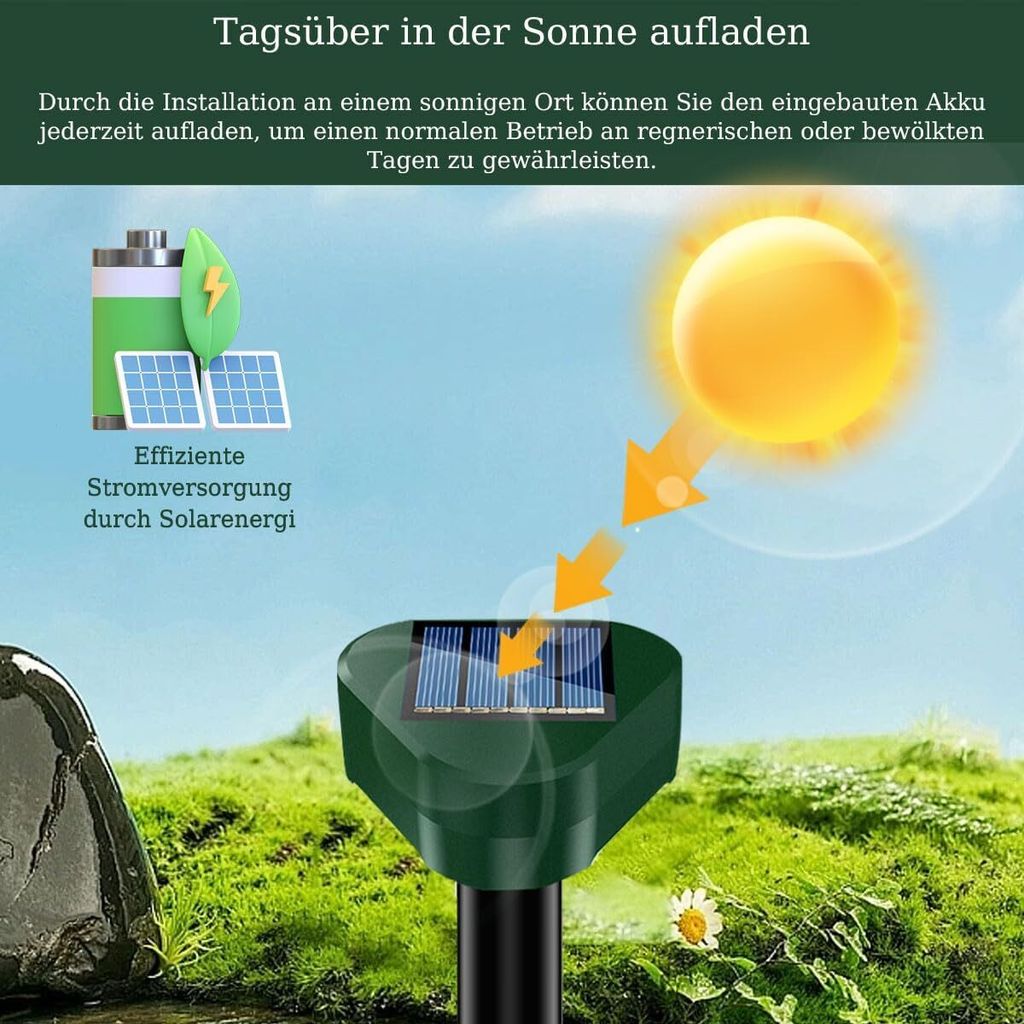 Maulwurfschreck Solar – 4er Set Für Garten, Wiese & Beete | Ultraschall-Vertreiber Gegen Maulwürfe, Mäuse, Ratten, Schlangen Und Kaninchen