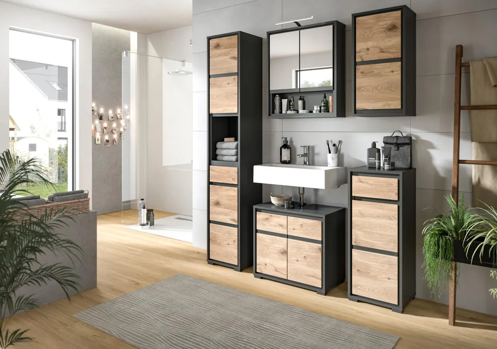 Meuble Sous-Vasque Salle de Bains 60cm - Rangement Bois Chêne Nox Rootz