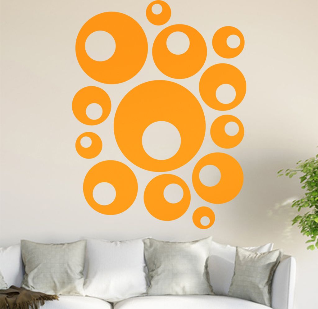 Retro Kreise Wandtattoo in 6 Größen - Wandaufkleber Wall Sticker - Dekoration, Küche, Wohnzimmer, Schlafzimmer, Badezimmer