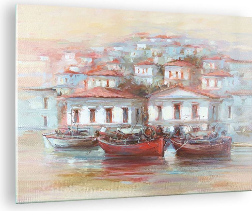 Bilder auf glas - Einteilig - Bild Segelboot Hafen - 70x50cm - Glasbilder - Wandbilder - Bilder - zum Aufhängen bereit - Wanddekoration aus Glas -...
