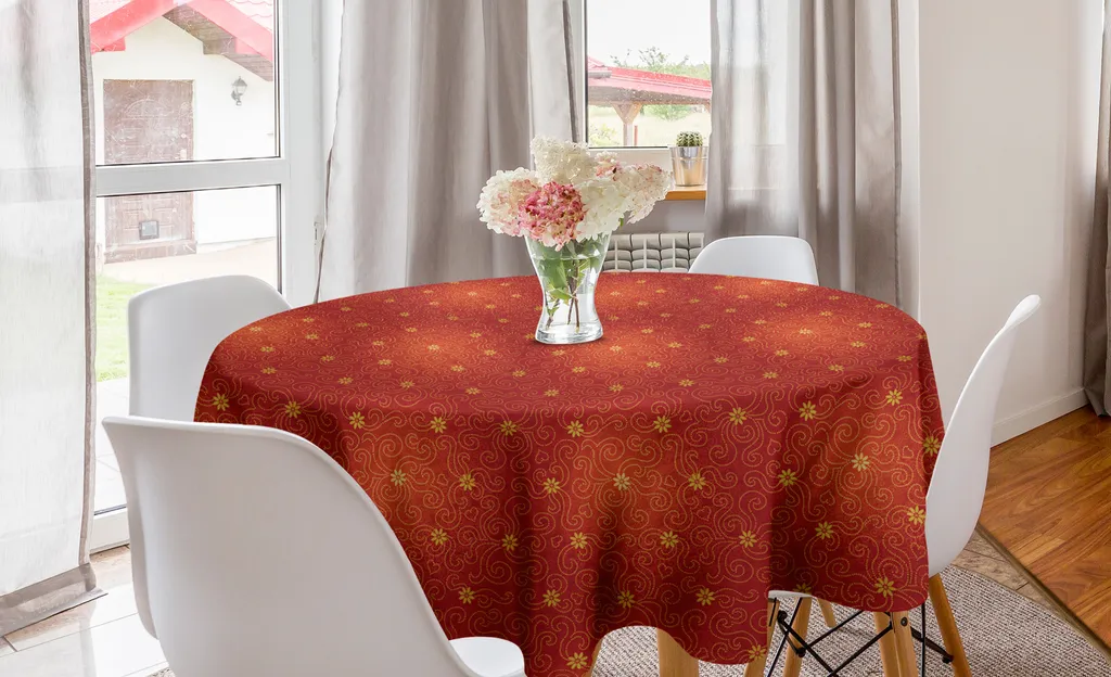 Tovaglia per Feste Rotonda 150 cm ABAKUHAUS | Fiori Paprika Senape