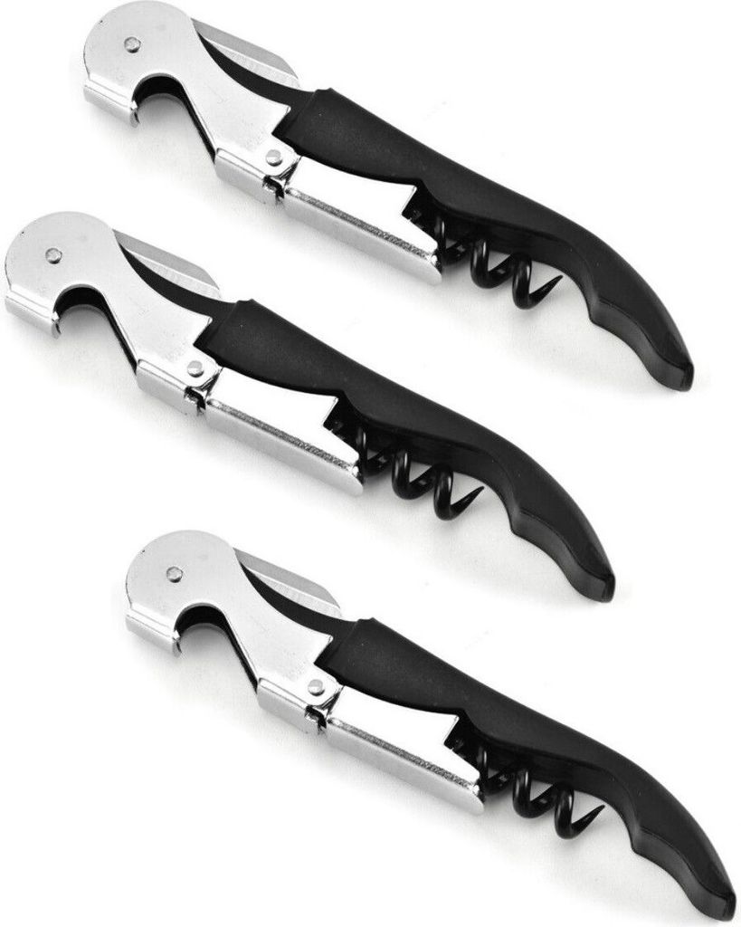 3er Set - 12cm Korkenzieher Wein aus Edelstahl Kellnermesser Wein Öffner mit Flaschenöffner & Folienschneider Sommeliermesser Multifunktionaler K...
