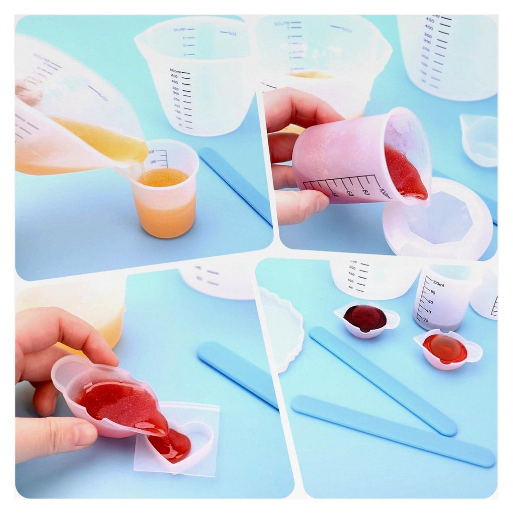 6 Stück Silikon Messbecher Set, 500ml/250ml/100ml/15ml Epoxidharz Mischbecher mit Skala, Silikonbecher für DIY, Basteln, Labor