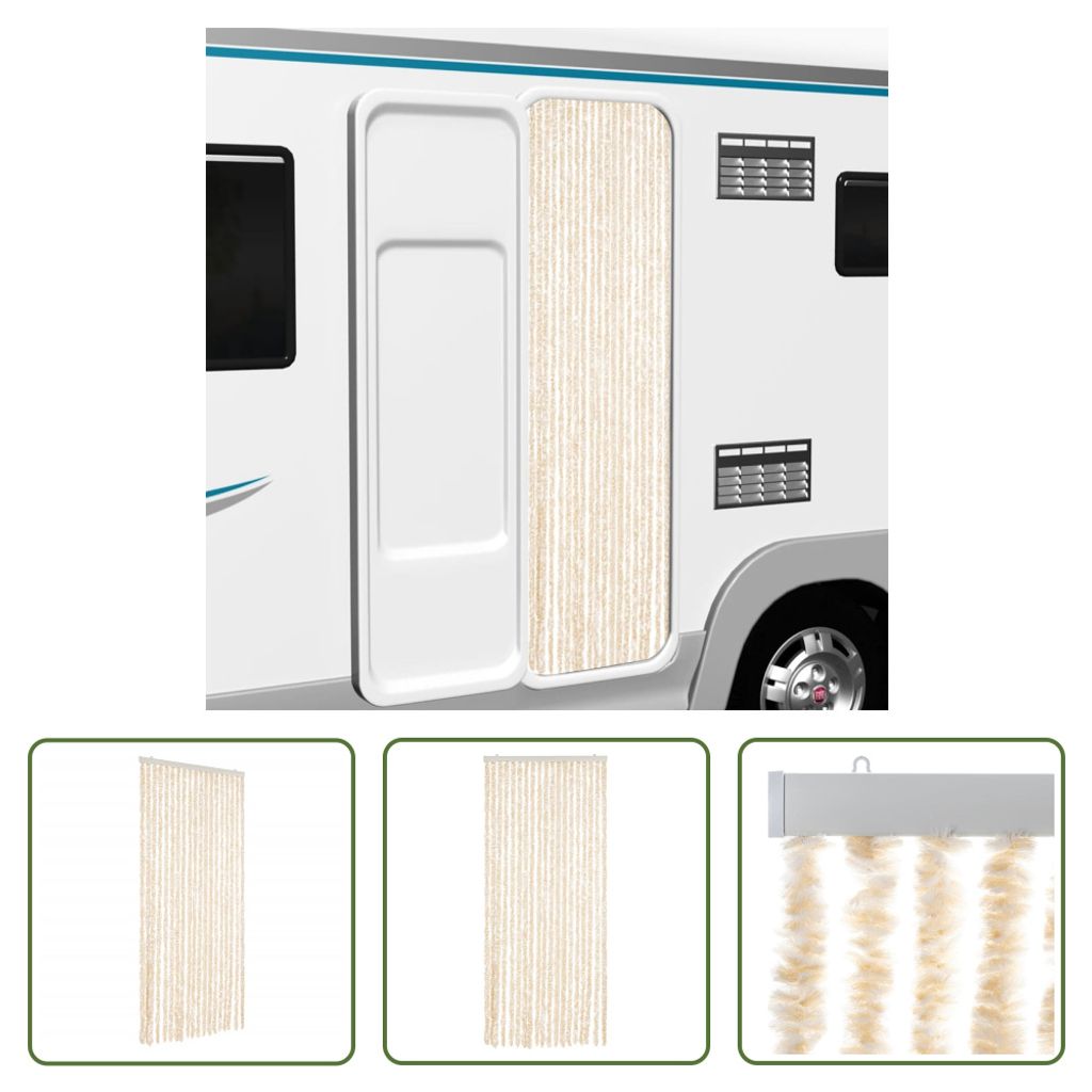 The Living Store Fliegenvorhang Beige und Weiß 56x185 cm Chenille