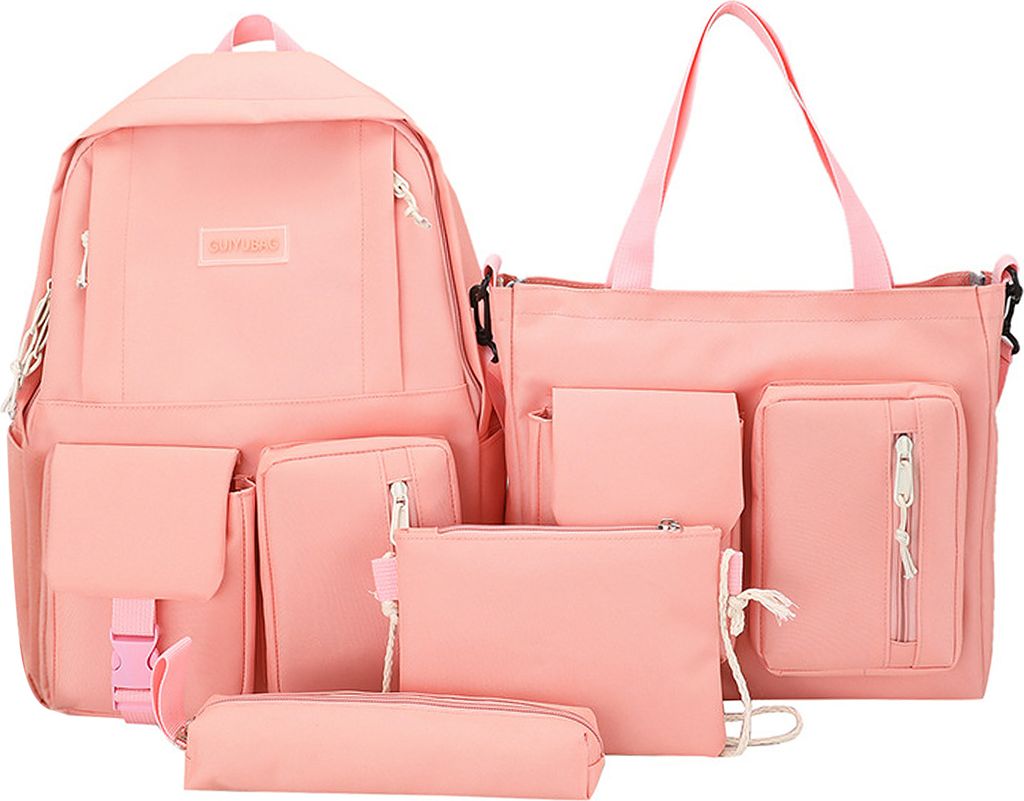 4-teiliges Canvas-Rucksack-Kombi-Set, Schultaschen mit Umhaengetasche, Bleistiftbox, laessige Schultasche fuer Teenager, Maedchen, Frauen, Rucksack...