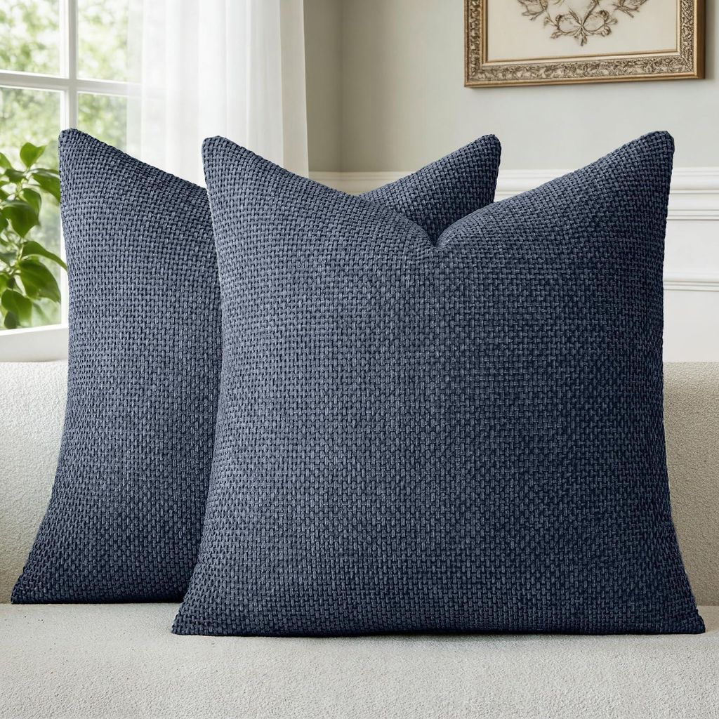 Set mit 2 dekorativen Kissenbezügen mit Chenille-Muster, geeignet für Sofa, Wohnzimmer und Schlafzimmer, 45 x 45 cm, dunkelblau. Waschbar, weich ...