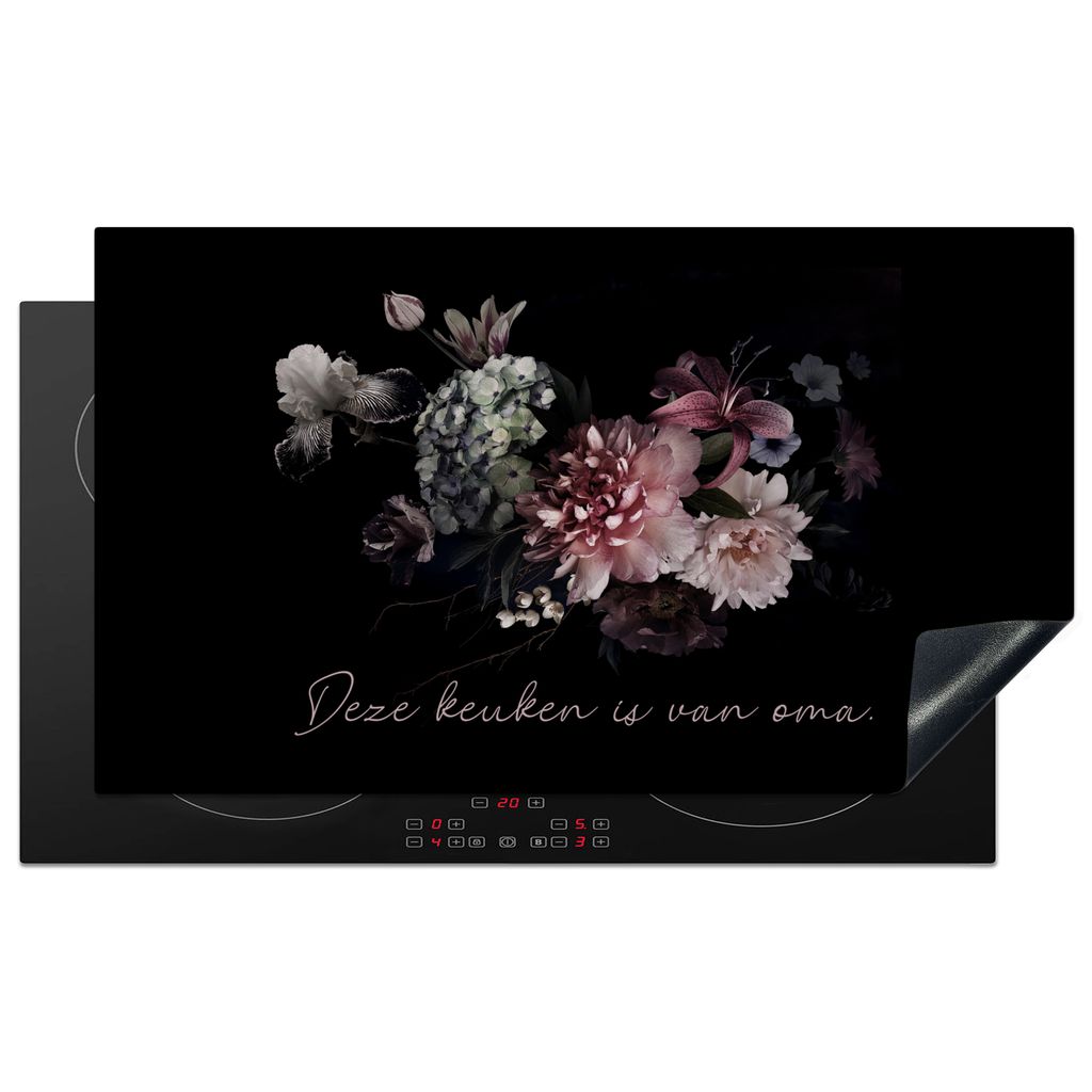 KitchenYeah Herdabdeckplatte Blumen - Diese Küche gehört der Großmutter - Zitate - Vintage - Großmutter , 91x52cm, Küche Deko, Glaskeramikko...