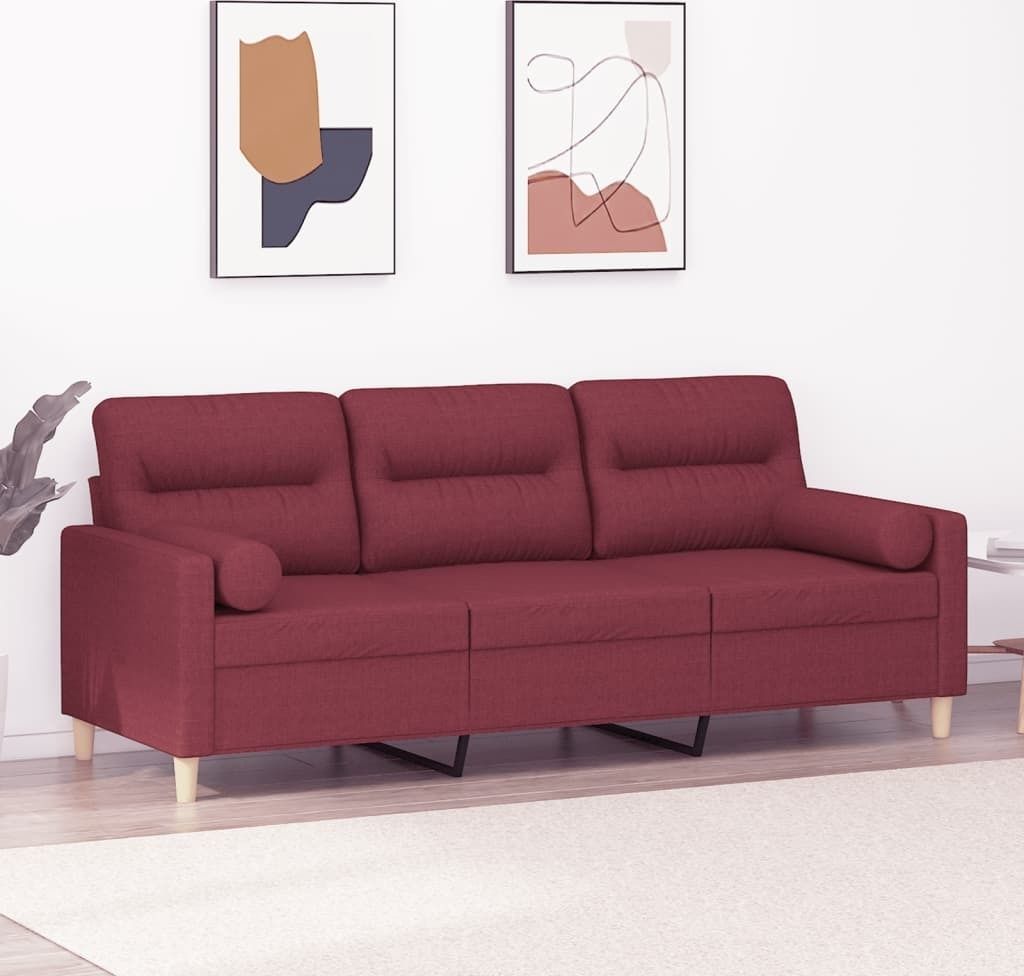 3-Sitzer-Sofa mit Zierkissen Weinrot 180 cm Stoff