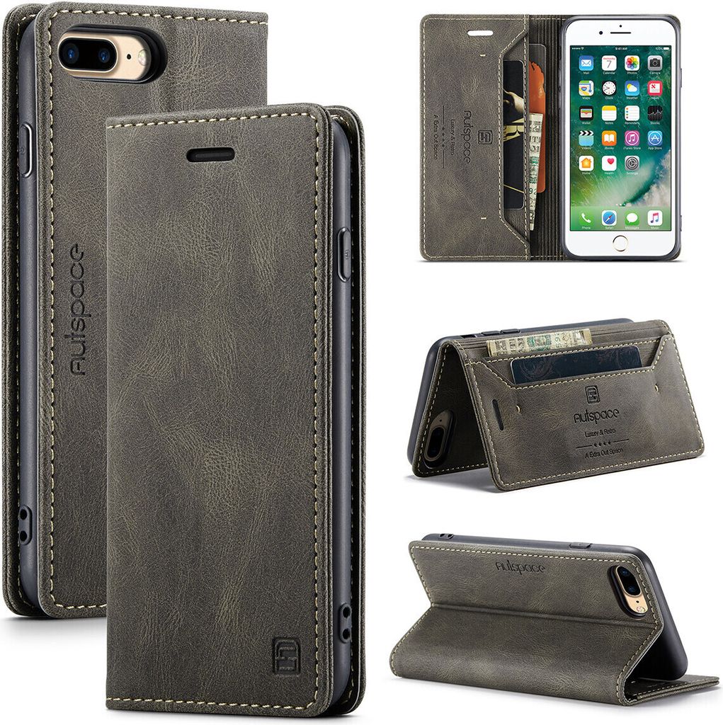 iPhone 8 Plus Brieftasche Hülle, Retro Kunstledertasche Stand Schutzhülle für iPhone 7 Plus / 8 Plus Kupfer