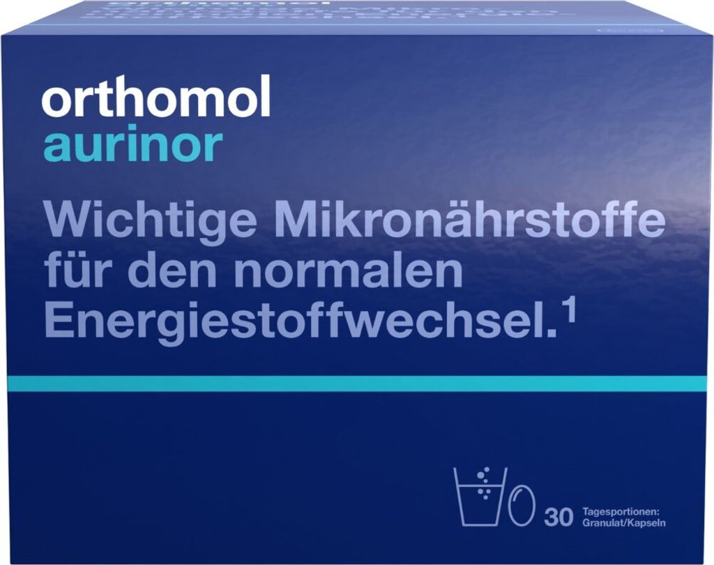 Orthomol Aurinor - unterstützt den Energiestoffwechsel - mit Omega-3-Fettsäuren, Vitamin C, Magnesium und Zink - Granulat/Kapseln, 30 St. Tagespo...