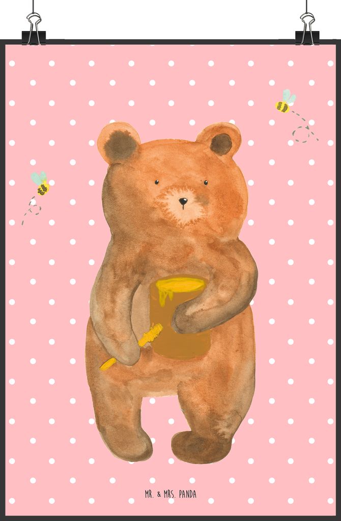 Mr. & Mrs. Panda Bild Bär Honig DIN A2 - Rot Pastell - Geschenk, Partner, Liebe, Teddy, kunstdruck poster, Freund, Plakat, drucke, Wandbild