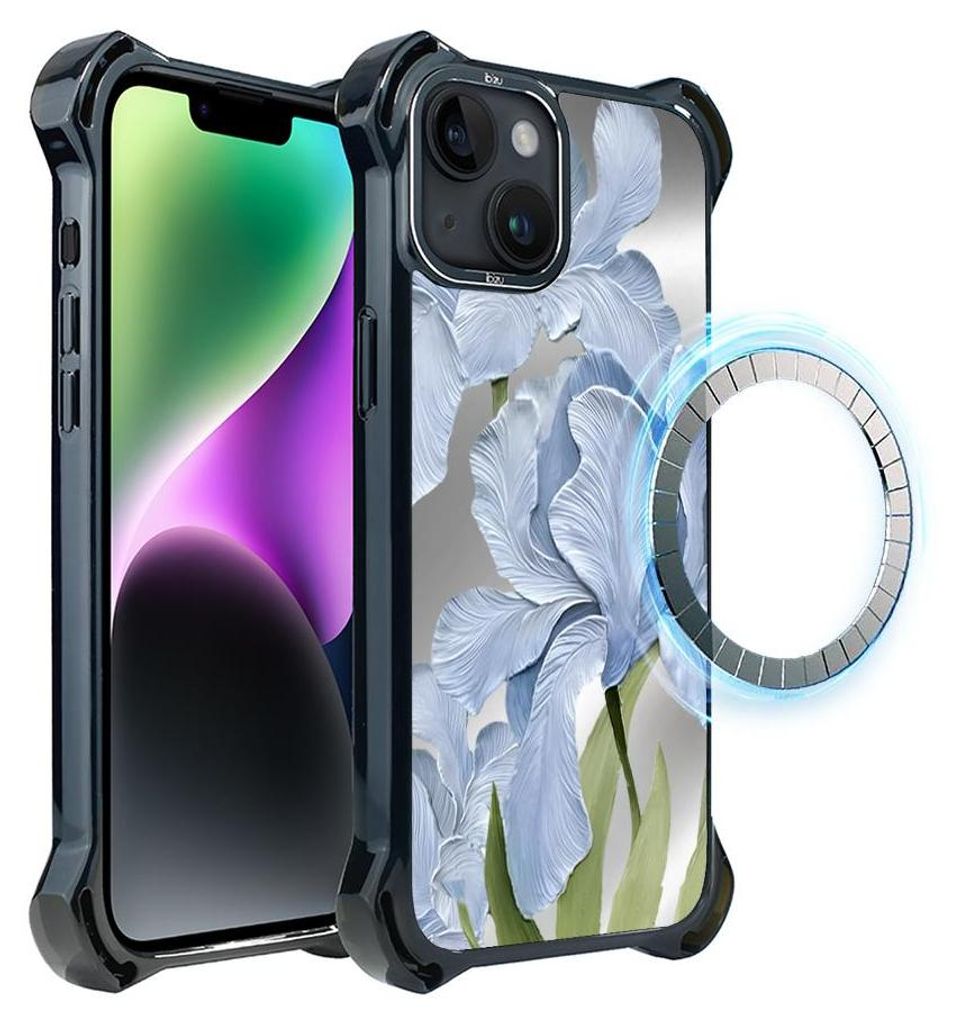 Schutzhülle für das iPhone 14 Plus, MagSafe-kompatibel, verstärkte Ecken, schwarz, Blaue Iris