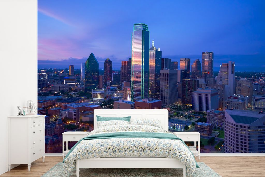 MuchoWow Fototapete für Wohnzimmer oder Schlafzimmer Wandtapete Vinyl Motivtapete Skyline von Dallas - 390x260 cm - Papiertapete