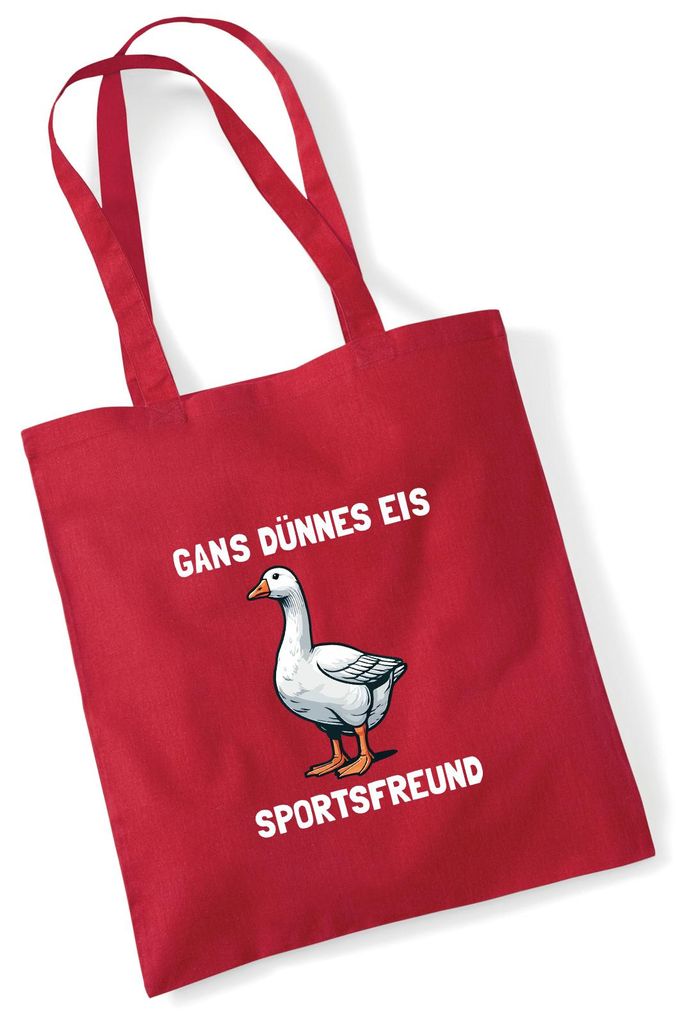 Huuraa Jutebeutel Gans dünnes Eis Sportsfreund Gans Meme 10 Liter Classic Red Baumwolle Tasche Geschenkidee