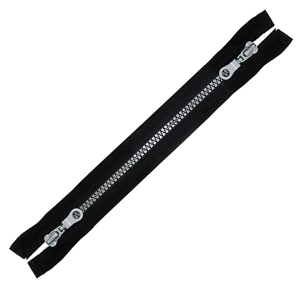 2-Wege Reißverschluss Profil 5mm teilbar für Mäntel Jacken 70cm schwarz-silber