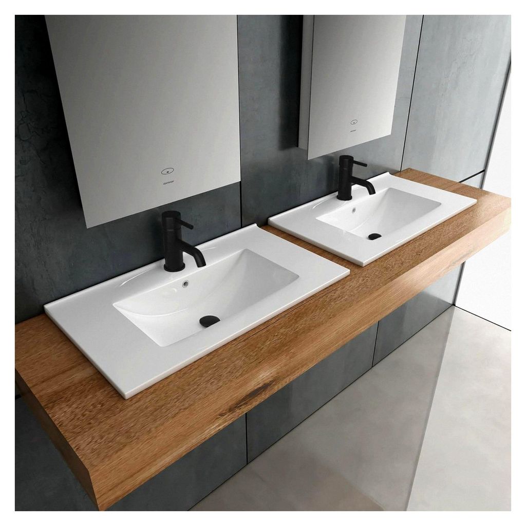 Alpenberger Gäste WC Waschbecken 70 cm Breite | Einbauwaschbecken | Eckiges Aufsatzwaschbecken | Waschplätze | Handwaschbecken mit Keramik-Nanobe...