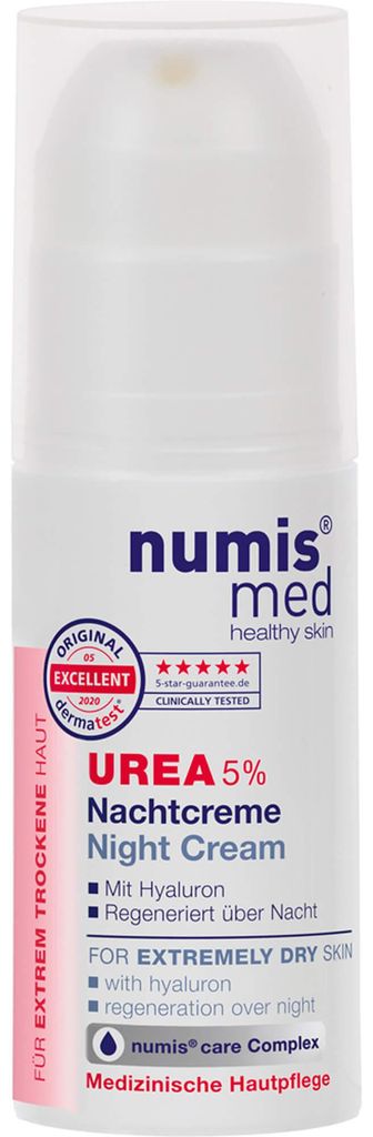 numis med Nachtcreme mit 5% Urea - Hautberuhigende Gesichtscreme für beanspruchte Gesichtshaut - Hautpflege 1x 50 ml