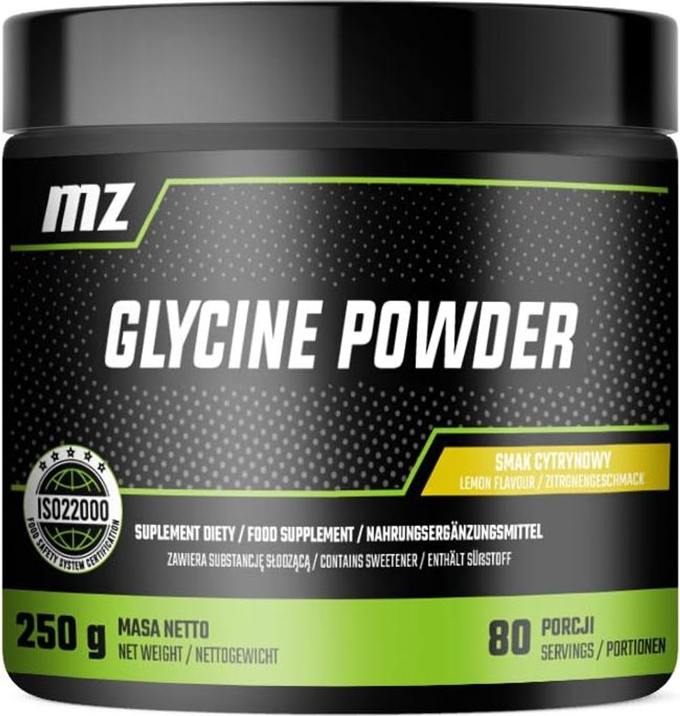 Glycin Pulver 250g - 3000 mg Glycin mit Vitamin B6 - 80 Portionen - Zitronengeschmack - zur nächtlichen Einnahme - Nahrungsergänzung von MZ