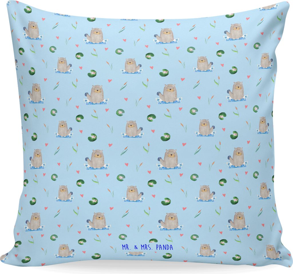 Mr. & Mrs. Panda kissen bedruckt Otter Stein - Blau - Geschenk, Neugierig, Seeotter See, Pflanzen, Sofa, Kuschelkissen, 40x40, Kuschel, Dekokissen,...